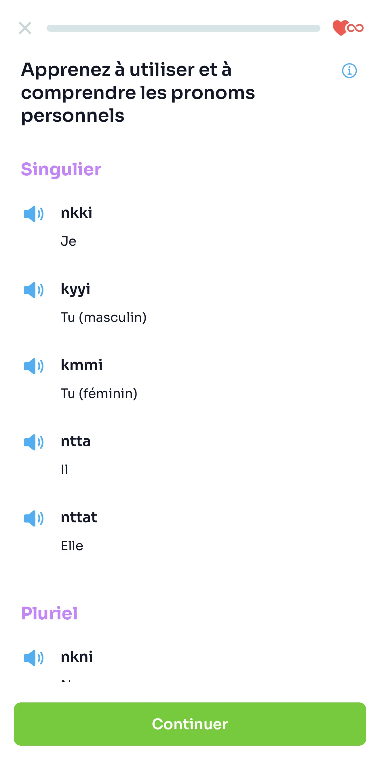 Capture Morolingo d’un chapitre sur les pronoms personnels en Amazigh